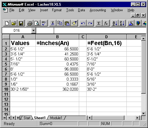 Conversion of Feet and Inches to Decimal Values